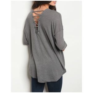 ❄️GRAY WAFFLE LACE UP TOP